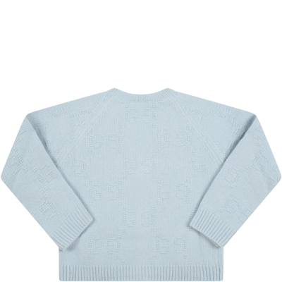 Shop Gucci Light Blue Cardigan For Baby Kids With Double Gg