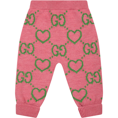 Shop Gucci Pink Trouser For Baby Girl With Hearts