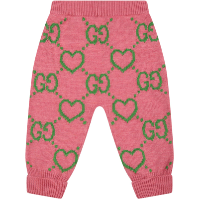 Shop Gucci Pink Trouser For Baby Girl With Hearts