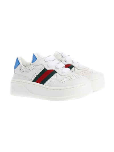 Shop Gucci White Leather Toddler Sneaker In Bianco