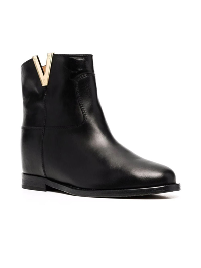 Shop Via Roma 15 Black Leather Ankle Boots In Nero