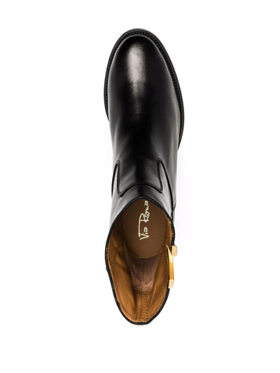 Via Roma 15 Calfskin Ankle Boot With Decorative Gold-tone Plaque In Black