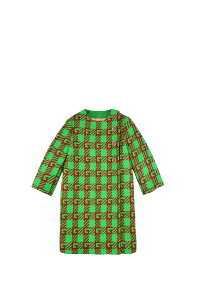 Shop Gucci Check Wool Coat With Square G In Green