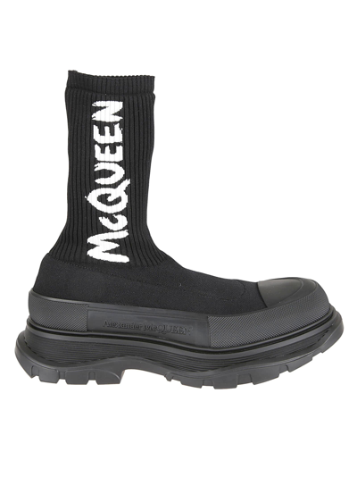 Shop Alexander Mcqueen Knit Thread Sock Boots In Black/white