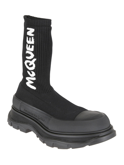 Shop Alexander Mcqueen Knit Thread Sock Boots In Black/white