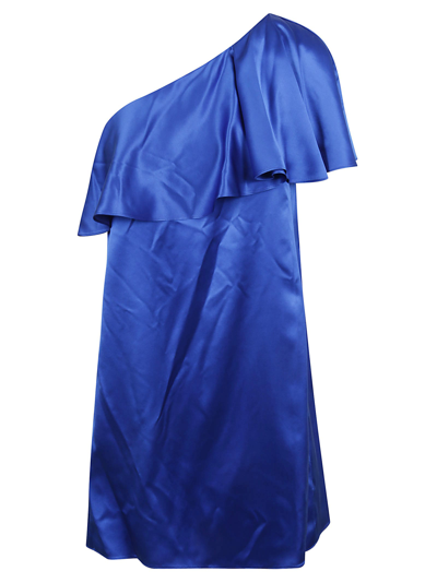 Shop Saint Laurent Short One-sleeve Dress In Blue