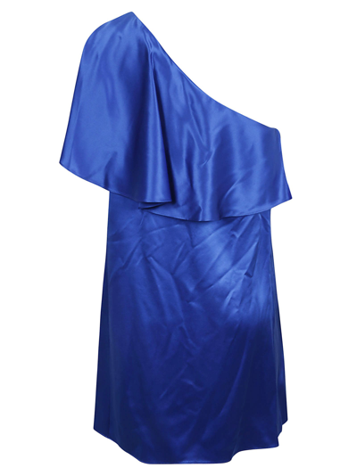 Shop Saint Laurent Short One-sleeve Dress In Blue