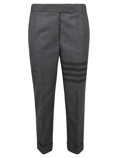 Thom Browne Cropped Trousers With Striped Pattern And Button Detailing In Medium Grey