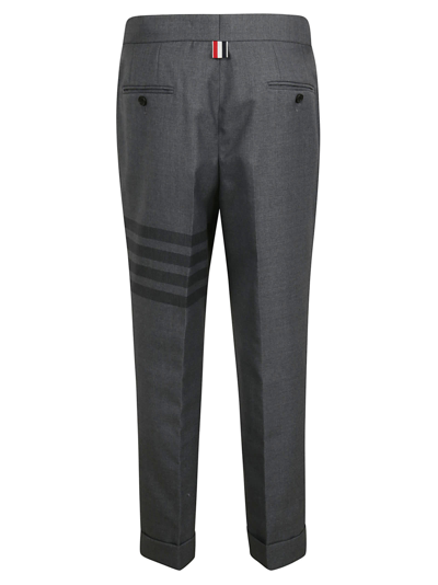 Thom Browne Cropped Trousers With Striped Pattern And Button Detailing In Medium Grey