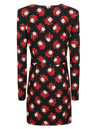 Shop Saint Laurent Floral Twist Detail Dress In Black Rogue