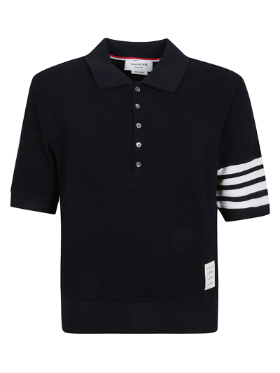Shop Thom Browne Rib Cuff Polo Shirt In Navy