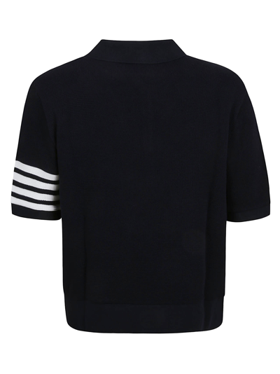 Shop Thom Browne Rib Cuff Polo Shirt In Navy