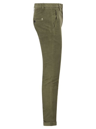 Shop Dondup Gaubert - Slim Velvet Trousers In Military Green
