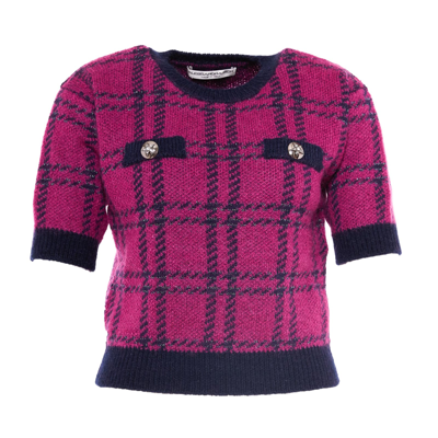 Shop Alessandra Rich Tartan Knitted Jumper With Lurex In Purple