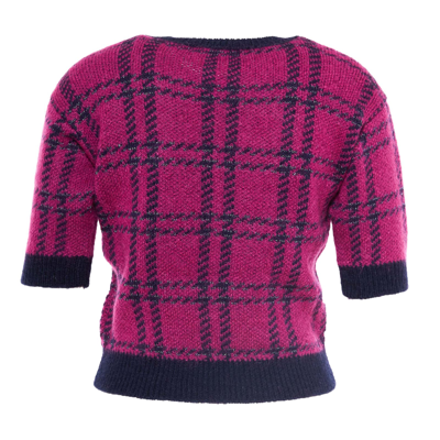 Shop Alessandra Rich Tartan Knitted Jumper With Lurex In Purple