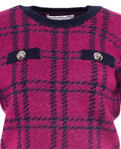 Shop Alessandra Rich Tartan Knitted Jumper With Lurex In Purple