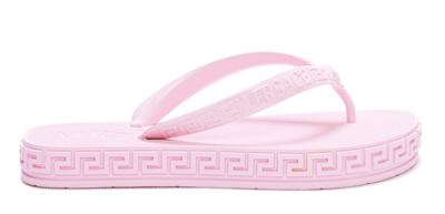 Shop Versace Greca Flip Flop Sandals In Pink