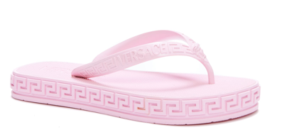 Shop Versace Greca Flip Flop Sandals In Pink