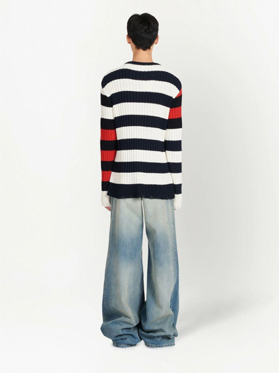 Shop Balmain Striped Pattern Jumper In White