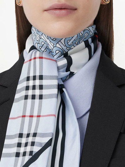 Shop Burberry Monogram Check Thin Neck Scarf In Blue