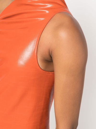 Rick Owens Athena One-shoulder Coated-denim Gown In Orange