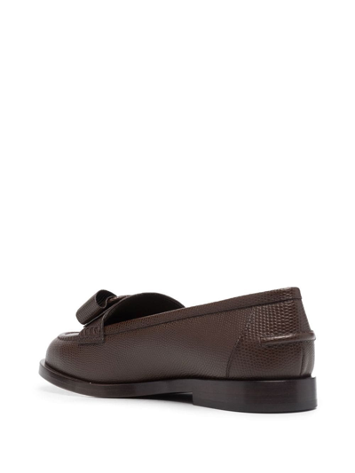 Shop Ferragamo Viva Bow Leather Loafers In Brown