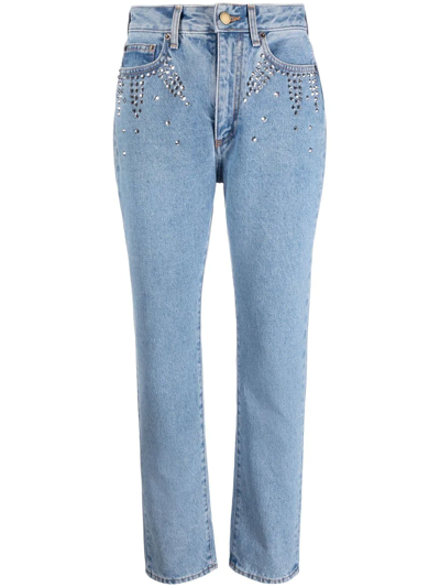 Shop Alessandra Rich Crystal-embellished Cropped Jeans In Blue