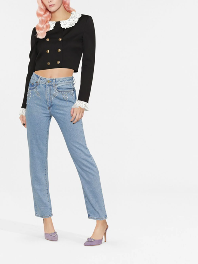 Shop Alessandra Rich Crystal-embellished Cropped Jeans In Blue
