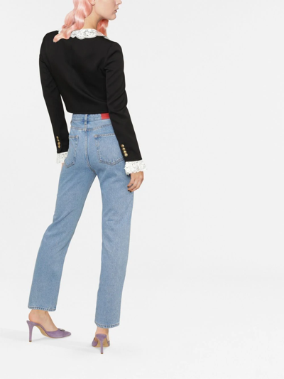 Shop Alessandra Rich Crystal-embellished Cropped Jeans In Blue