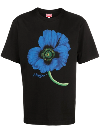 Shop Kenzo Poppy-print Oversized T-shirt In Black