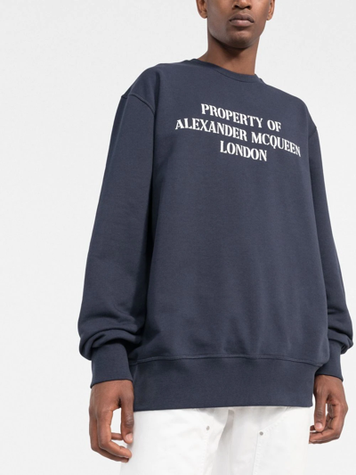 Shop Alexander Mcqueen Logo-print Cotton Sweatshirt In Blue