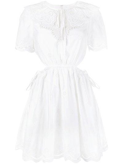 Shop Self-portrait Embroidered Short-sleeve Dress In White