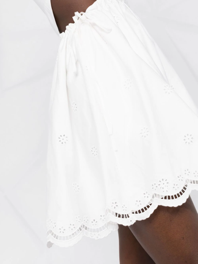 Shop Self-portrait Embroidered Short-sleeve Dress In White