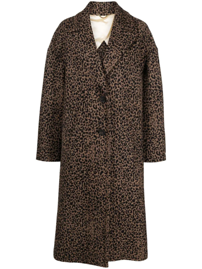 Shop Golden Goose Leopard-print Oversized Coat In Black