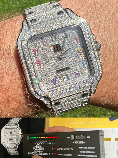 Pre-owned Hip Hop Real Mens 16ct Moissanite Watch Iced Automatic Movement  Arabic Numbers