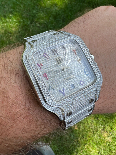 Pre-owned Hip Hop Real Mens 16ct Moissanite Watch Iced Automatic Movement  Arabic Numbers