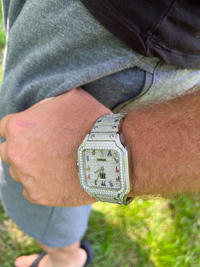 Pre-owned Hip Hop Real Mens 16ct Moissanite Watch Iced Automatic Movement  Arabic Numbers