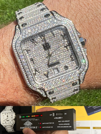 Pre-owned Hip Hop Real Mens 16ct Moissanite Watch Iced Automatic Movement  Arabic Bust Down