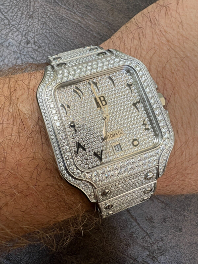 Pre-owned Hip Hop Real Mens 16ct Moissanite Watch Iced Automatic Movement  Arabic Bust Down