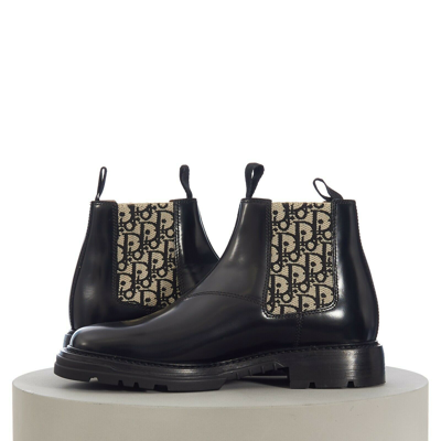 Dior Explorer Chelsea Boot Black Smooth Calfskin with Beige and Black Dior  Oblique Motif