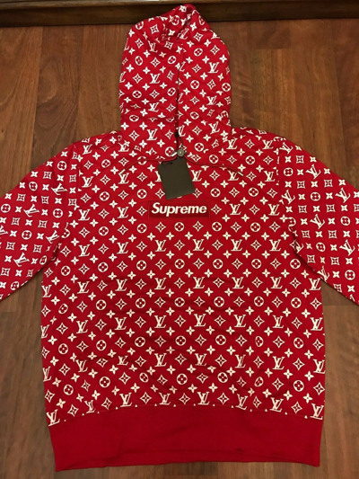 Pre-owned Louis Vuitton Supreme Lv Box Logo Hoodie Hooded Sweatshirt Sz Xl  Rare Authentic In Red