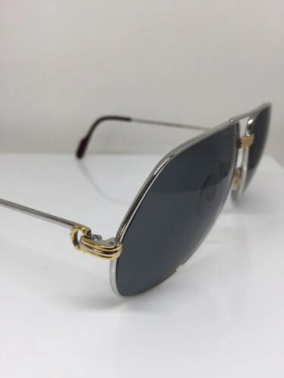 Pre-owned Cartier Vintage  Aviator Platinum 62-14-140mm Large Vendome Sunglasses France In Solid Grey Lenses