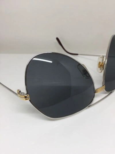 Pre-owned Cartier Vintage  Aviator Platinum 62-14-140mm Large Vendome Sunglasses France In Solid Grey Lenses