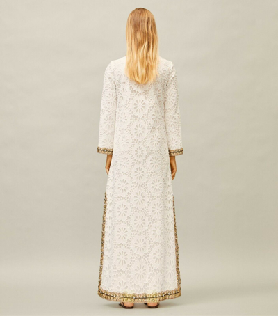 Pre-owned Tory Burch $1398  Crystals Embellished Lace Caftan Dress White Eyelet 4