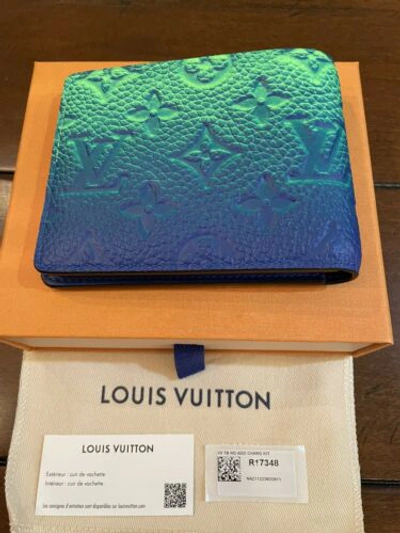 Pre-owned Louis Vuitton Virgil Abloh Ss22 Slender Bifold Wallet Green Blue Monogram Wow In Green/blue