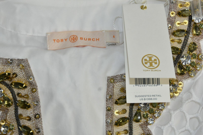 Pre-owned Tory Burch $1398  Crystals Embellished Lace Caftan Dress White Eyelet 4