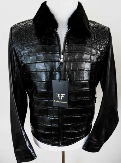 Pre-owned Fredo Ferrucci Gucci Alligator Crocodile Leather Biker Jacket Coat Size 54 Euro Large - Xl In Black