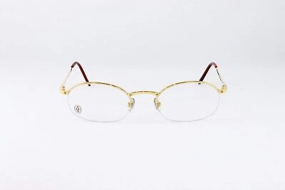 Pre-owned Cartier Oval Half Rim Pale Gold Eyeglasses T8100608 Frames Authentic France In Clear