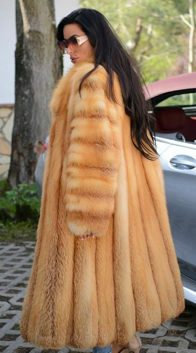 Pre-owned Tongbo Women Real Red Fox Fur Overcoat Full Pelt Natural Fur Coat Warm Luxury Outerwear In As Picture