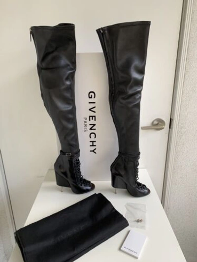 Pre-owned Givenchy Laced Thigh High Runway Boots Over The Knee Otk Nunka 36 Auth $4k In Black